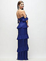 Side View Thumbnail - Cobalt Blue Off-the-Shoulder Cowl Chiffon Tiered Ruffle Maxi Dress with Convertible Ruffle Straps