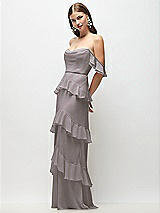 Front View Thumbnail - Cashmere Gray Off-the-Shoulder Cowl Chiffon Tiered Ruffle Maxi Dress with Convertible Ruffle Straps