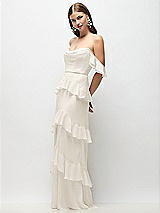 Front View Thumbnail - Ivory Off-the-Shoulder Cowl Chiffon Tiered Ruffle Maxi Dress with Convertible Ruffle Straps