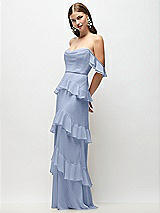 Front View Thumbnail - Sky Blue Off-the-Shoulder Cowl Chiffon Tiered Ruffle Maxi Dress with Convertible Ruffle Straps