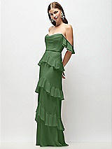 Front View Thumbnail - Vineyard Green Off-the-Shoulder Cowl Chiffon Tiered Ruffle Maxi Dress with Convertible Ruffle Straps