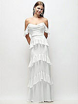 Rear View Thumbnail - White Off-the-Shoulder Cowl Chiffon Tiered Ruffle Maxi Dress with Convertible Ruffle Straps
