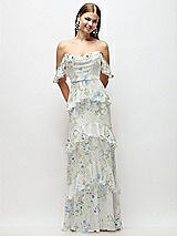 Front View Thumbnail - Bleu Garden Off-the-Shoulder Cowl Floral Chiffon Tiered Ruffle Maxi Dress with Convertible Ruffle Straps