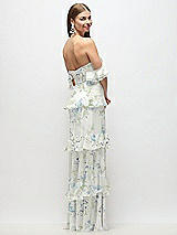 Rear View Thumbnail - Bleu Garden Off-the-Shoulder Cowl Floral Chiffon Tiered Ruffle Maxi Dress with Convertible Ruffle Straps