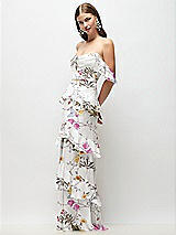 Side View Thumbnail - Butterfly Botanica Ivory Off-the-Shoulder Cowl Floral Chiffon Tiered Ruffle Maxi Dress with Convertible Ruffle Straps