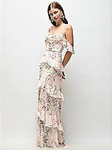 Side View Thumbnail - Blush Garden Off-the-Shoulder Cowl Floral Chiffon Tiered Ruffle Maxi Dress with Convertible Ruffle Straps