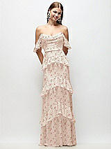Front View Thumbnail - Coquette Floral Print Off-the-Shoulder Cowl Floral Chiffon Tiered Ruffle Maxi Dress with Convertible Ruffle Straps
