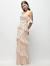 Side View Thumbnail - Coquette Floral Print Off-the-Shoulder Cowl Floral Chiffon Tiered Ruffle Maxi Dress with Convertible Ruffle Straps