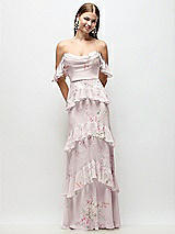 Front View Thumbnail - Watercolor Print Off-the-Shoulder Cowl Floral Chiffon Tiered Ruffle Maxi Dress with Convertible Ruffle Straps