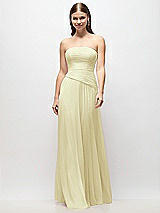 Front View Thumbnail - Butter Yellow Strapless Chiffon Maxi Dress with Asymmetrical Ruched Drop Waist