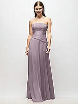 Front View Thumbnail - Lilac Dusk Strapless Chiffon Maxi Dress with Asymmetrical Ruched Drop Waist