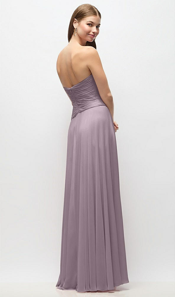 Back View - Lilac Dusk Strapless Chiffon Maxi Dress with Asymmetrical Ruched Drop Waist