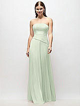 Front View Thumbnail - Mint Green Strapless Chiffon Maxi Dress with Asymmetrical Ruched Drop Waist