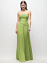 Front View Thumbnail - Mojito Strapless Chiffon Maxi Dress with Asymmetrical Ruched Drop Waist