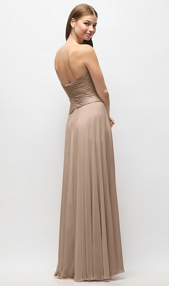 Back View - Topaz Strapless Chiffon Maxi Dress with Asymmetrical Ruched Drop Waist