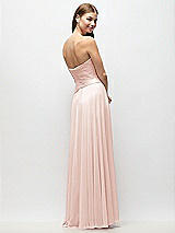 Rear View Thumbnail - Blush Strapless Chiffon Maxi Dress with Asymmetrical Ruched Drop Waist