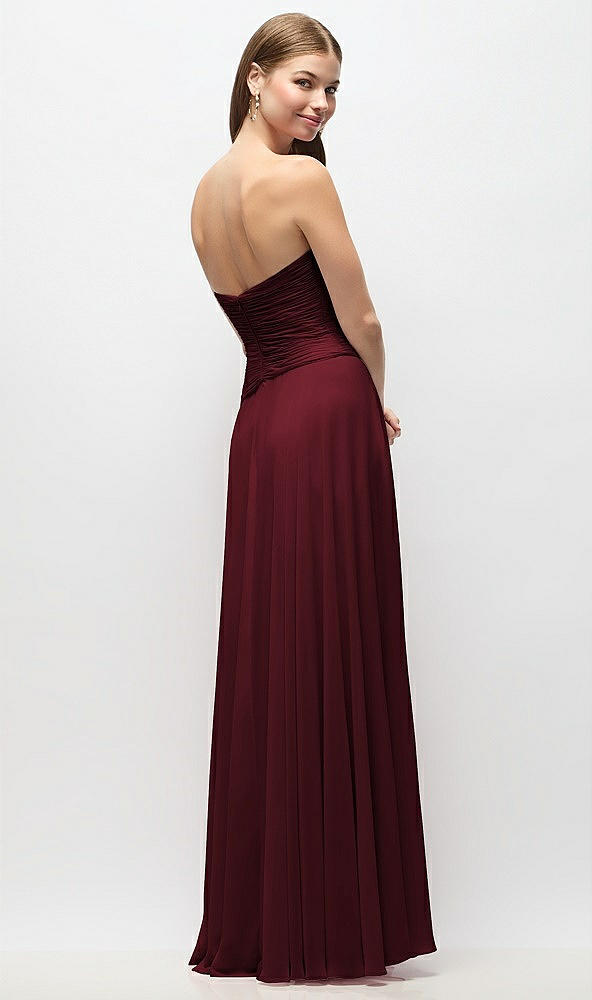 Back View - Cabernet Strapless Chiffon Maxi Dress with Asymmetrical Ruched Drop Waist