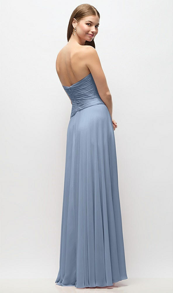 Back View - Cloudy Strapless Chiffon Maxi Dress with Asymmetrical Ruched Drop Waist