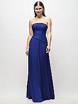 Front View Thumbnail - Cobalt Blue Strapless Chiffon Maxi Dress with Asymmetrical Ruched Drop Waist