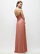 Rear View Thumbnail - Desert Rose Strapless Chiffon Maxi Dress with Asymmetrical Ruched Drop Waist