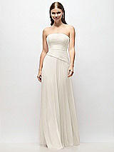 Front View Thumbnail - Ivory Strapless Chiffon Maxi Dress with Asymmetrical Ruched Drop Waist