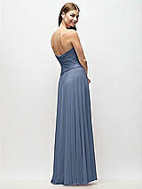 Rear View Thumbnail - Larkspur Blue Strapless Chiffon Maxi Dress with Asymmetrical Ruched Drop Waist