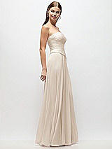 Side View Thumbnail - Oat Strapless Chiffon Maxi Dress with Asymmetrical Ruched Drop Waist