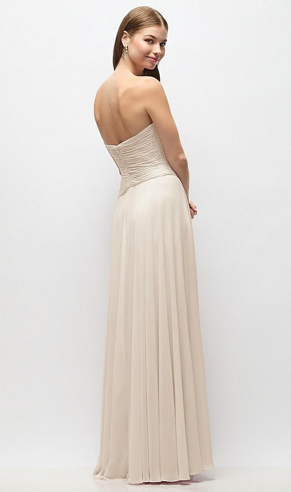Back View - Oat Strapless Chiffon Maxi Dress with Asymmetrical Ruched Drop Waist