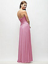 Rear View Thumbnail - Powder Pink Strapless Chiffon Maxi Dress with Asymmetrical Ruched Drop Waist