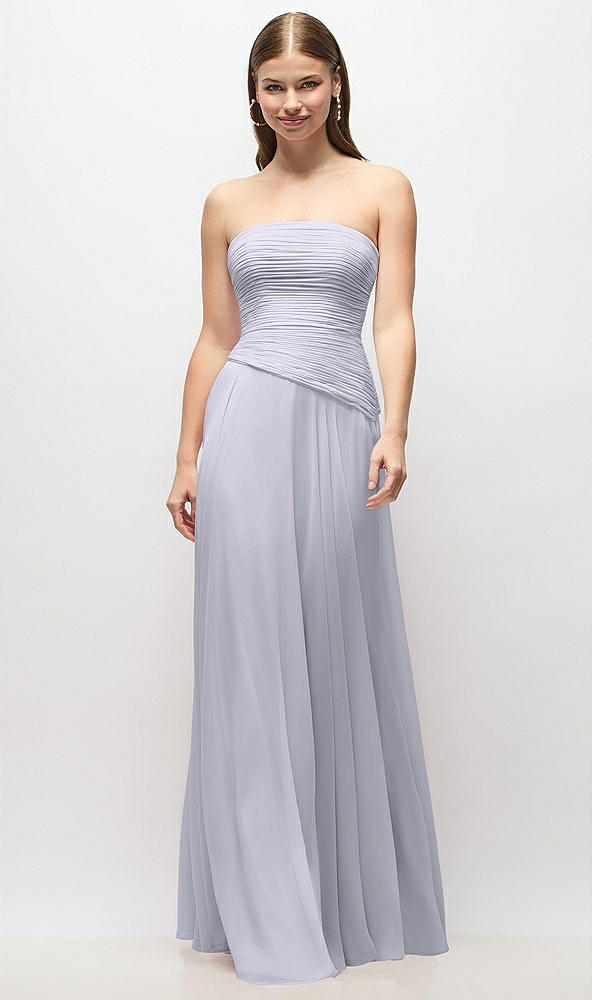 Front View - Silver Dove Strapless Chiffon Maxi Dress with Asymmetrical Ruched Drop Waist