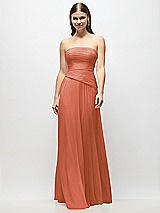 Front View Thumbnail - Terracotta Copper Strapless Chiffon Maxi Dress with Asymmetrical Ruched Drop Waist