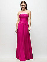 Front View Thumbnail - Think Pink Strapless Chiffon Maxi Dress with Asymmetrical Ruched Drop Waist