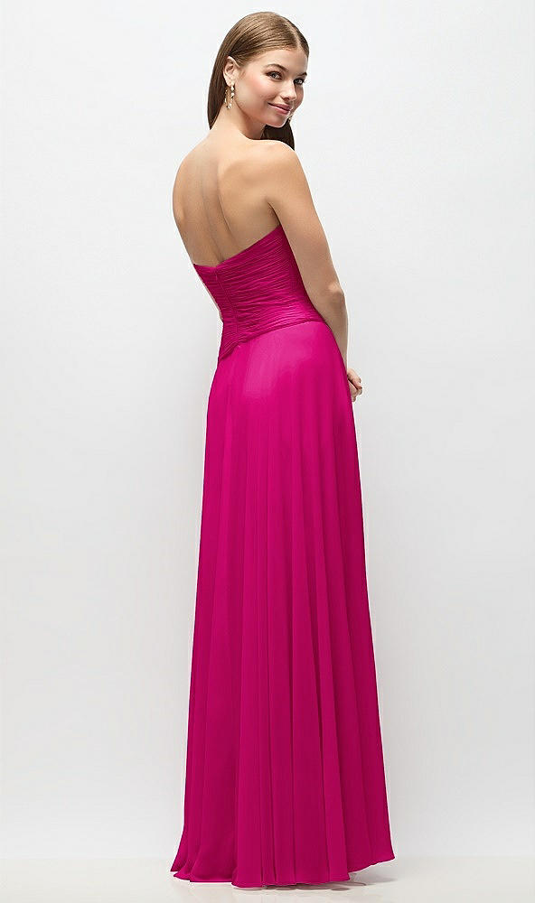 Back View - Think Pink Strapless Chiffon Maxi Dress with Asymmetrical Ruched Drop Waist