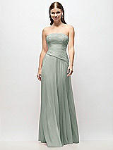 Front View Thumbnail - Willow Green Strapless Chiffon Maxi Dress with Asymmetrical Ruched Drop Waist