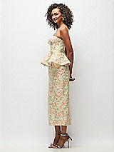 Side View Thumbnail - Wildflower Multi Floral Re-Embroidered Voile Bustier Midi Dress with Peplum over Column Skirt