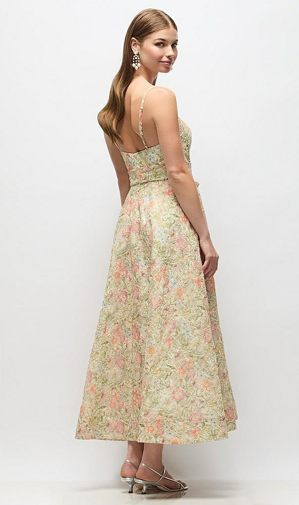 Back View - Wildflower Multi Floral Re-Embroidered Voile Boned Corset Midi Dress with Sash