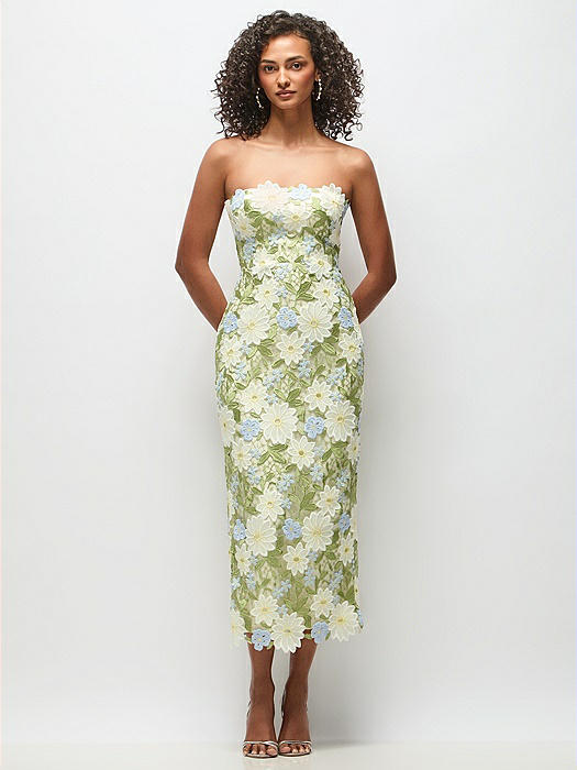 Strapless Daisy Lace Column Midi Dress