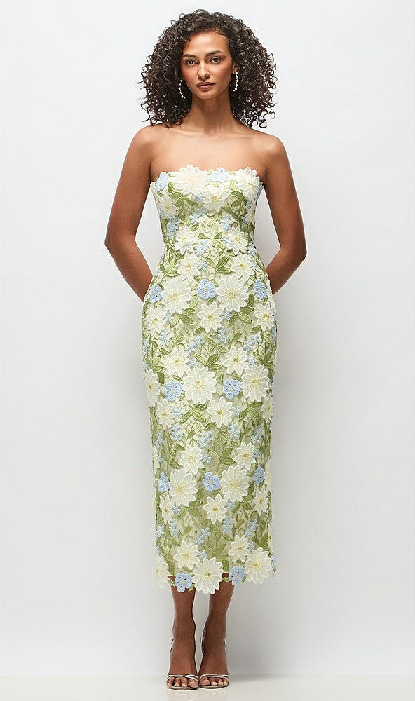 Front View - Daisy Multi Strapless Daisy Lace Column Midi Dress