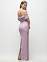 Rear View Thumbnail - Suede Rose Off-the-Shoulder Crepe Column Maxi Dress with Bow-Pinch Detail