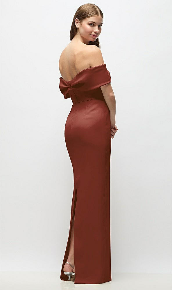 Back View - Auburn Moon Off-the-Shoulder Crepe Column Maxi Dress with Bow-Pinch Detail
