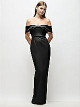 Front View Thumbnail - Black Off-the-Shoulder Crepe Column Maxi Dress with Bow-Pinch Detail