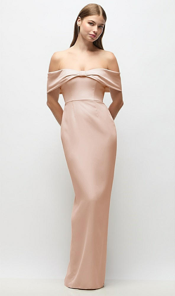 Front View - Cameo Off-the-Shoulder Crepe Column Maxi Dress with Bow-Pinch Detail