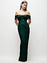 Front View Thumbnail - Evergreen Off-the-Shoulder Crepe Column Maxi Dress with Bow-Pinch Detail