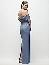 Rear View Thumbnail - Larkspur Blue Off-the-Shoulder Crepe Column Maxi Dress with Bow-Pinch Detail