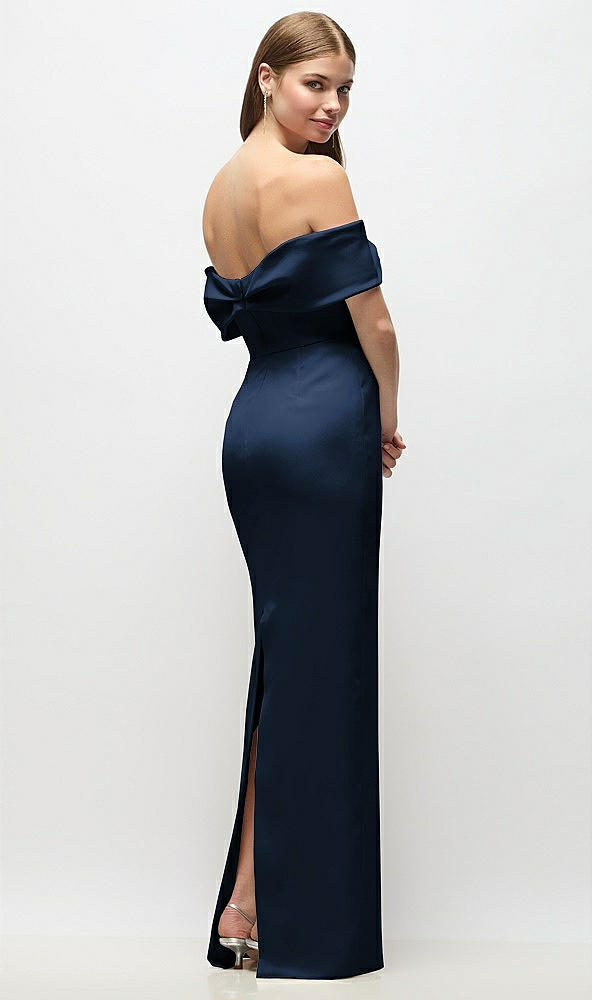 Back View - Midnight Navy Off-the-Shoulder Crepe Column Maxi Dress with Bow-Pinch Detail
