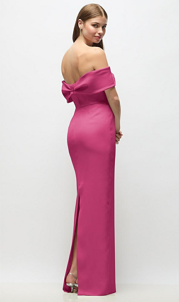 Back View - Tea Rose Off-the-Shoulder Crepe Column Maxi Dress with Bow-Pinch Detail