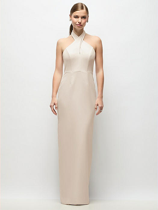 Criss-Cross Halter Open-Back Crepe Column Maxi Dress