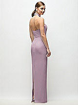 Rear View Thumbnail - Suede Rose Criss-Cross Halter Open-Back Crepe Column Maxi Dress