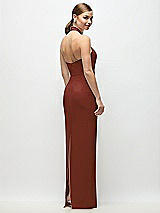 Rear View Thumbnail - Auburn Moon Criss-Cross Halter Open-Back Crepe Column Maxi Dress