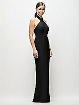 Side View Thumbnail - Black Criss-Cross Halter Open-Back Crepe Column Maxi Dress